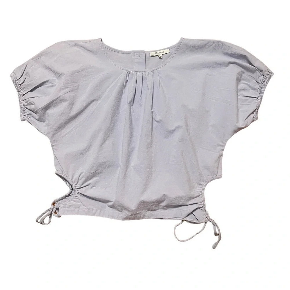 NWT Madewell Poplin Puff-Sleeve Cutout Crop Top, Lavender - Picture 4 of 6